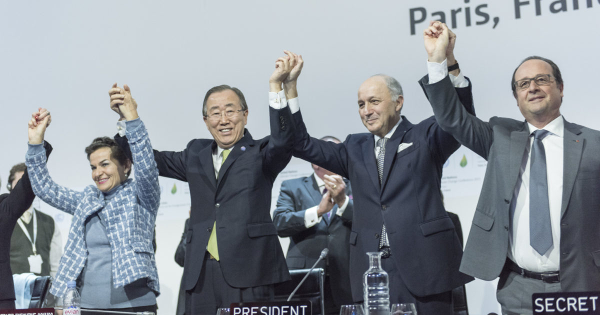 SG delivers remarks at the closing ceremony of COP21. photo credit_UN Photo_Mark Garten
